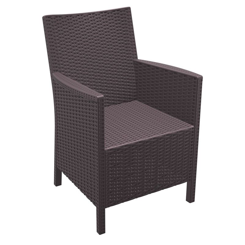 35.5" White Patio Dining Arm Chair with Sunbrella White Cushion