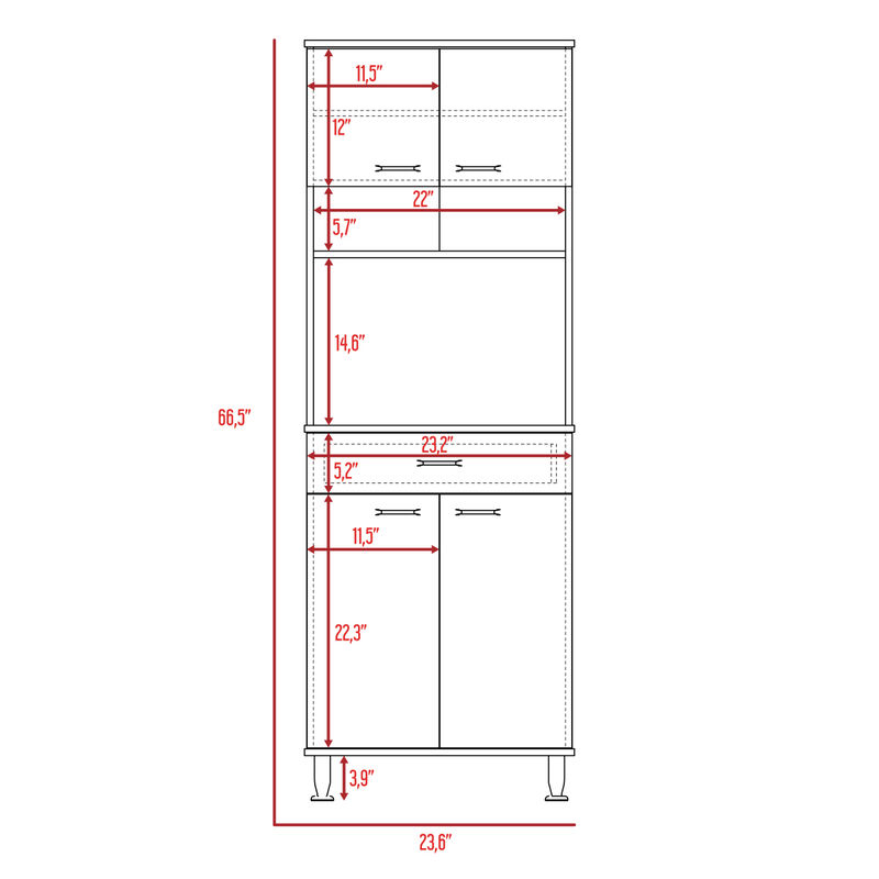 Della 60 Kitchen Pantry With Countertop, Closed & Open Storage