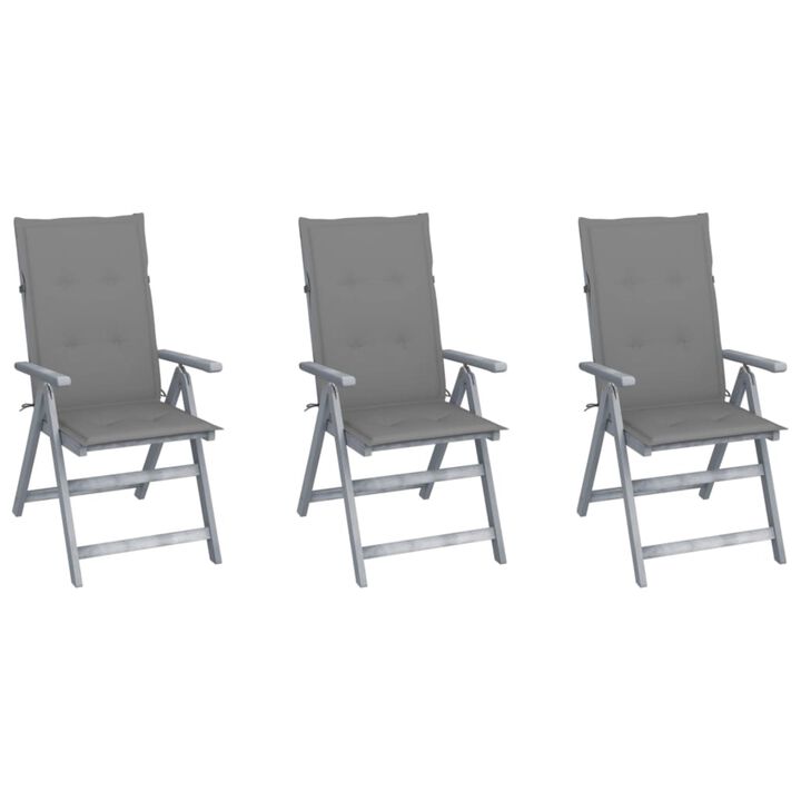 vidaXL Garden Reclining Chairs 3 pcs with Cushions Solid Acacia Wood