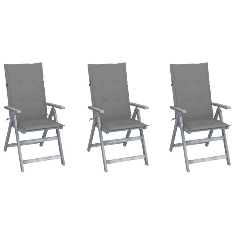 vidaXL Garden Reclining Chairs 3 pcs with Cushions Solid Acacia Wood