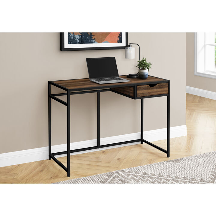 Monarch Specialties I 7574 Computer Desk, Home Office, Laptop, Storage Drawer, 42"L, Work, Metal, Laminate, Brown, Black, Contemporary, Modern