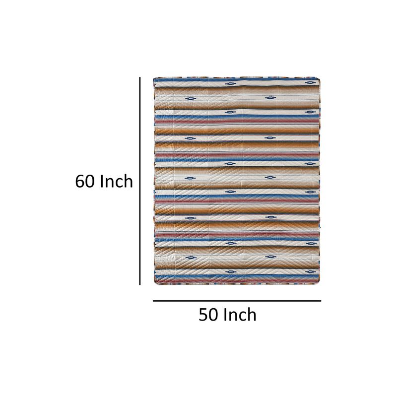 Rey 50 x 60 Quilted Throw Blanket, Ivory Multicolor Stripes Chevron Print