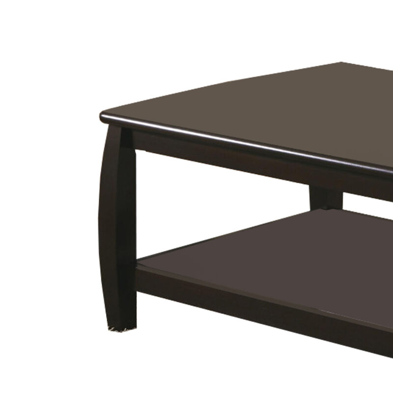 Contemporary Style Wooden Coffee Table With Slightly Rounded Shape, Dark Brown-Benzara