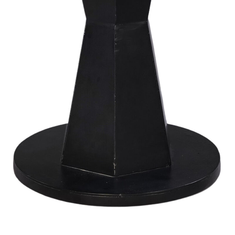 Riko Coffee Table, 27 Inch Round White Marble Top, Modern Black Iron Hourglass Pedestal Base