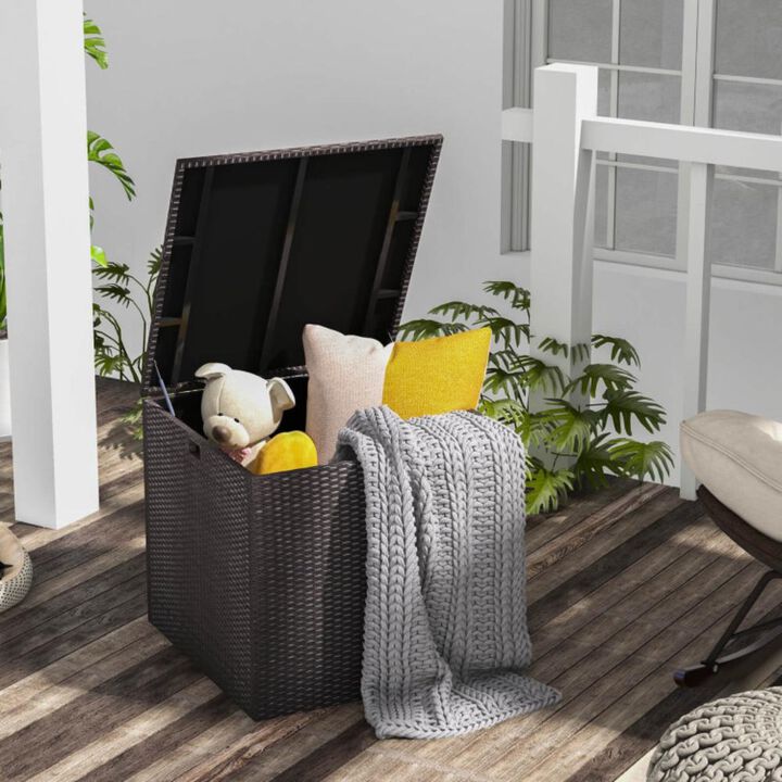 Hivvago 72 Gallon Rattan Outdoor Storage Box with Zippered Liner and Solid Pneumatic Rod