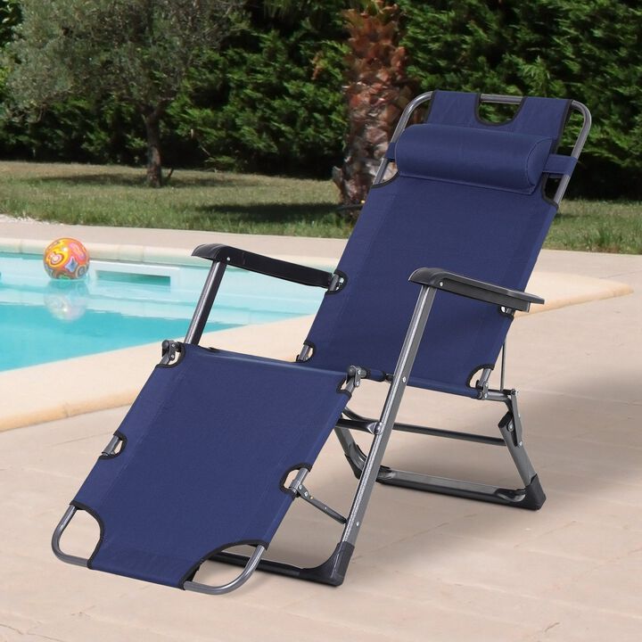 Navy Sleek Sunbather: Folding Metal Lounger with Curved Frame