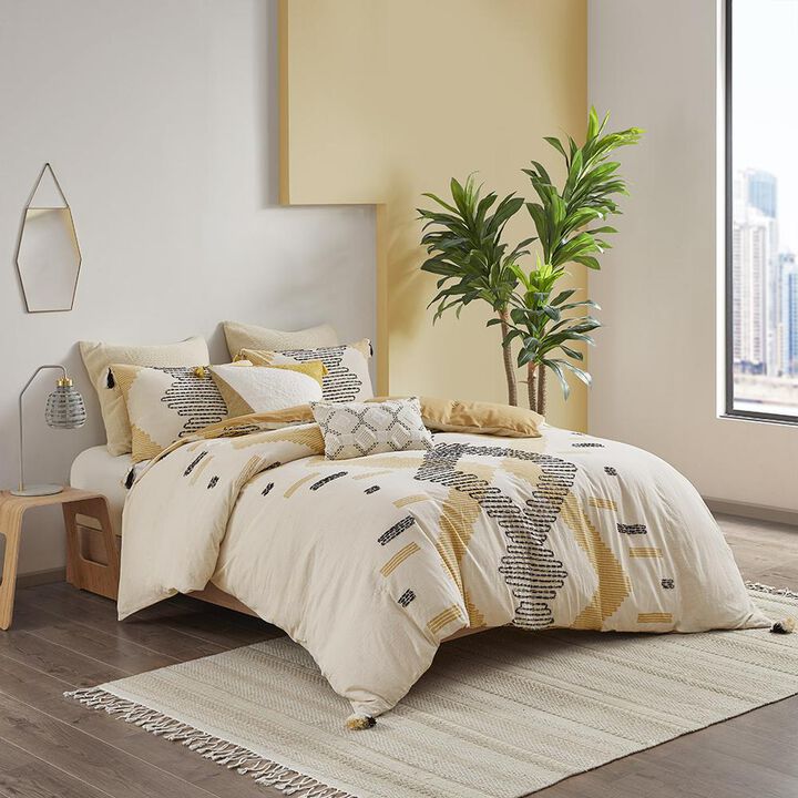 Belen Kox Natural Washed Cotton Comforter Set with Twisted Yarn Embroidery, Belen Kox