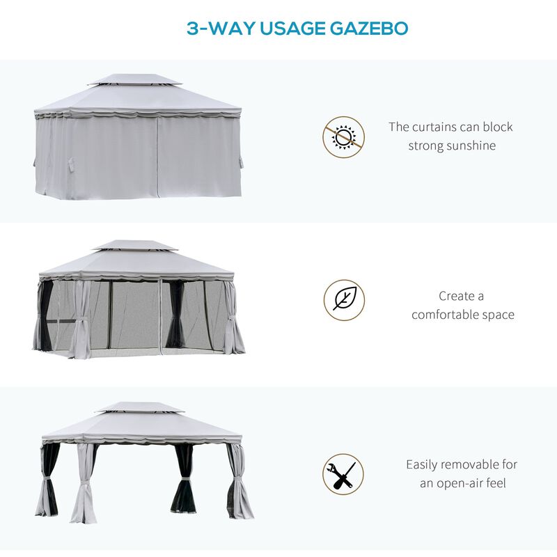 Grey Outdoor Haven: 10x13 Patio Gazebo with 2-Tier Roof
