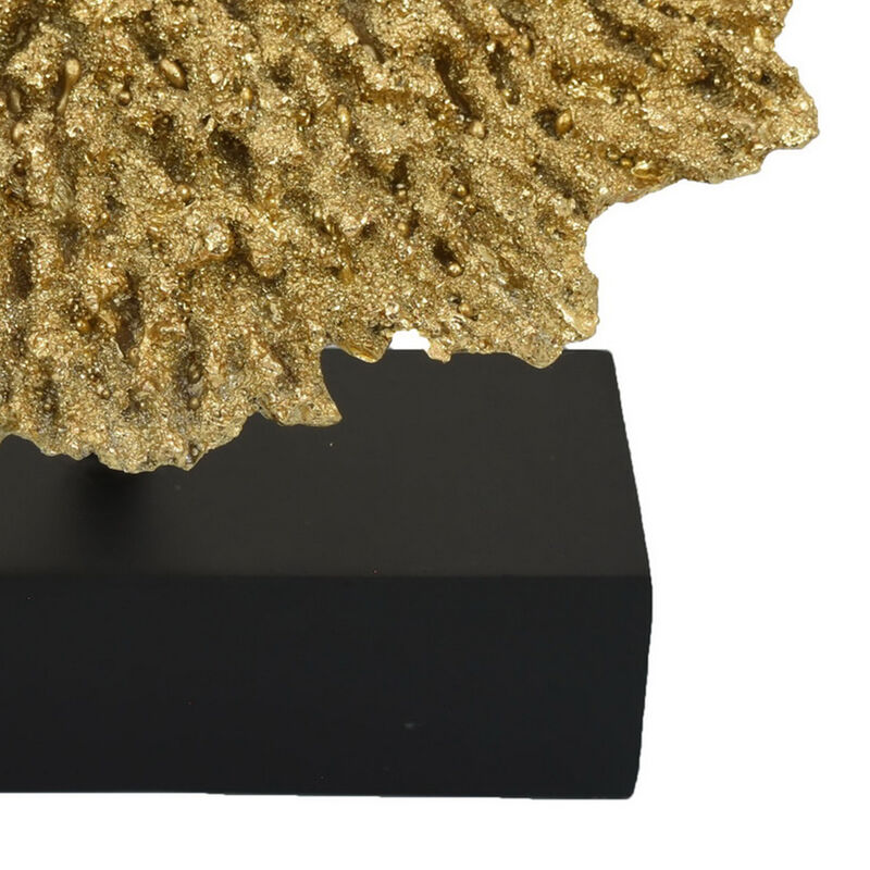 Gito Coral Sculpture Accent Decor, Black Base and Gold Resin 10 Inch - Benzara