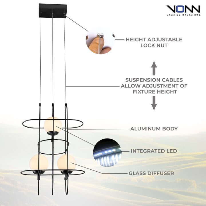 VONN Lighting Integrated LED Height Adjustable Chandelier Wire Frame Pendant Light