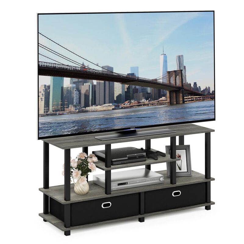 Furinno JAYA Large TV Stand for up to 50-Inch TV with Storage Bin, French Oak Grey/Black