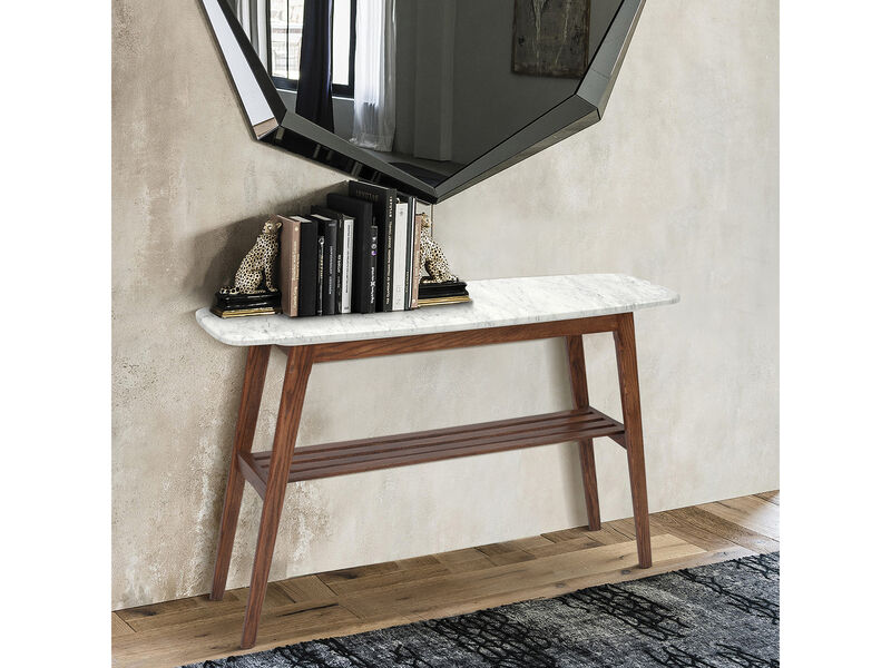Castello 43" Rectangular Italian Carrara White Marble Console Table with Shelf