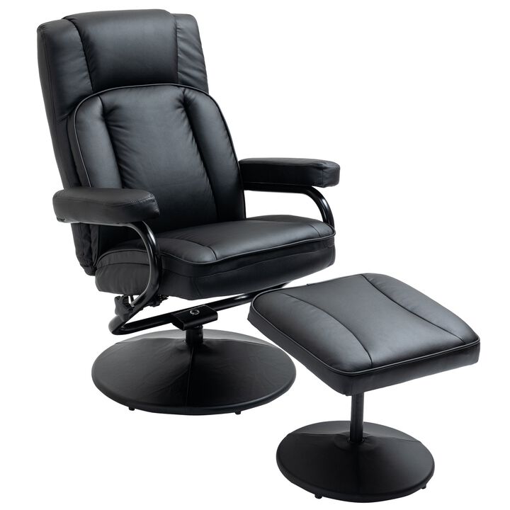 Black Living Room Set: Swivel Recliner with Ottoman in PU Leather
