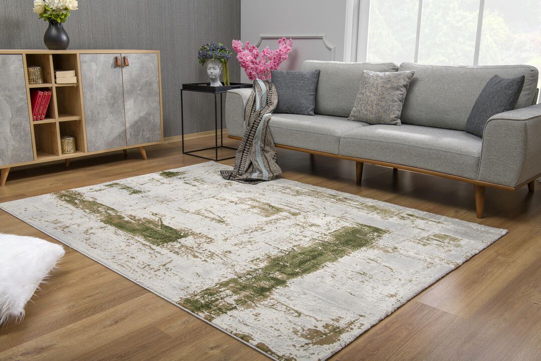 Vogue Contemporary Abstract Green Beige Indoor Area Rug