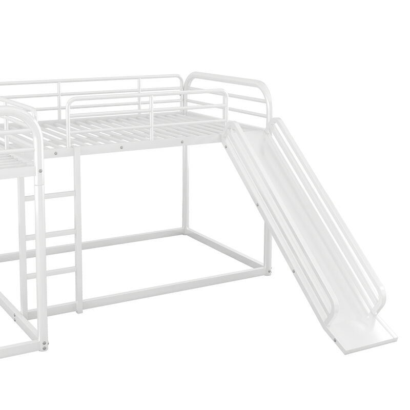 Full And Twin Size L-Shaped Bunk Bed With Slide And Short Ladder