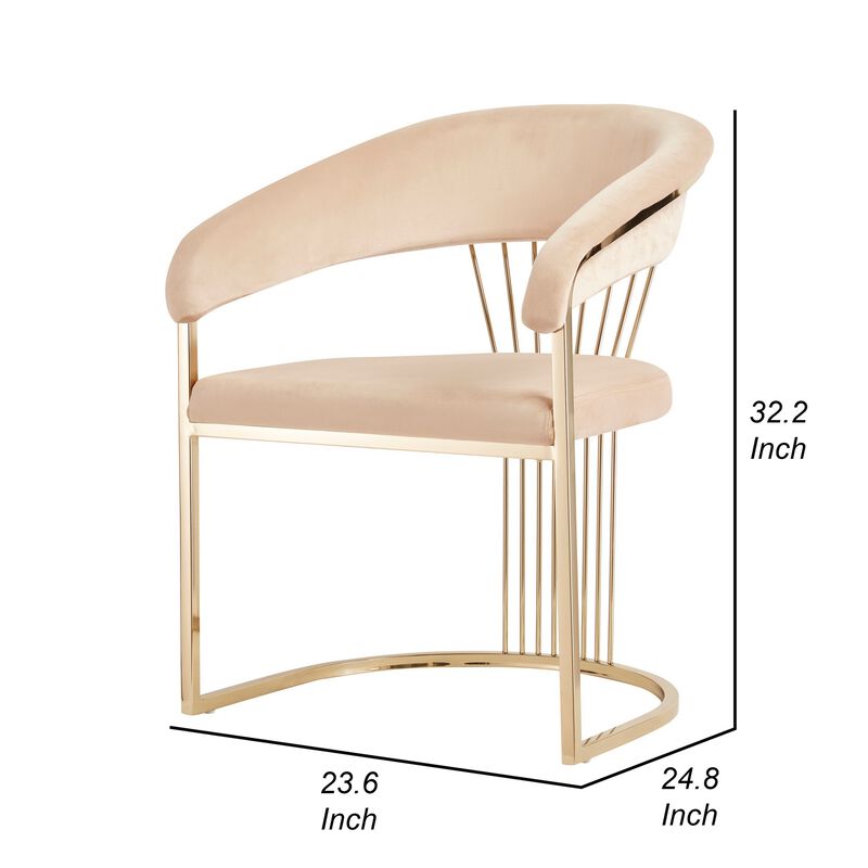 24 Inch Modern Dining Chair, Beige Velvet Seat Gold Cantilever Windsor Base-Benzara