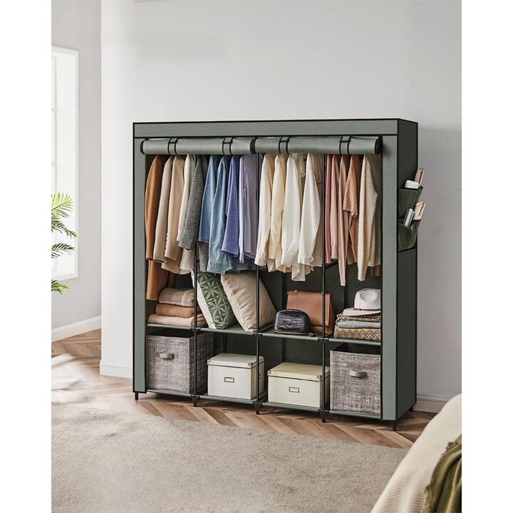 Portable Closet with Cover 4 Hanging Rods and Shelves