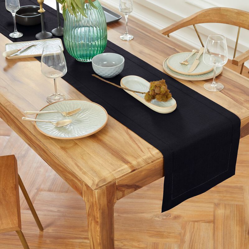 Solino Home 100% Pure Linen Table Runner | Medium Weight Hemstitch