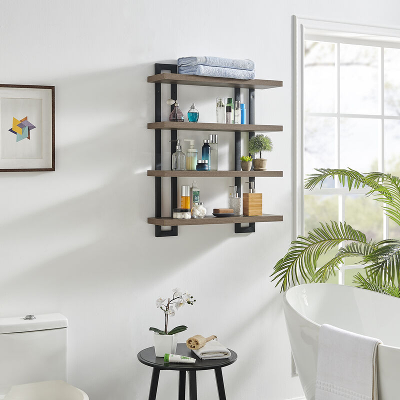 4-Tier Wide Ladder Bracket Floating Metal Frame Wall Shelves