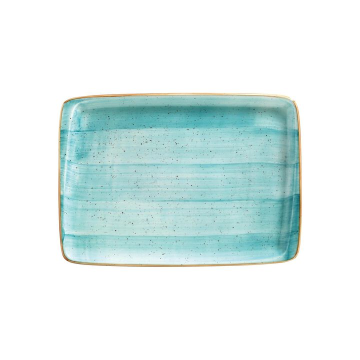 Aqua 14.25" x 10.25" x h:0.75" Rectangular Blue Porcelain Platter