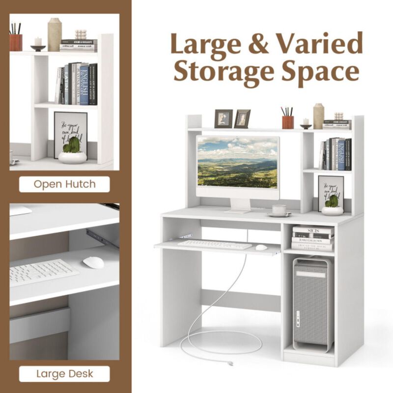 Hivvago Home Office Computer Desk with Bookcase Keyboard Tray and CPU Stand