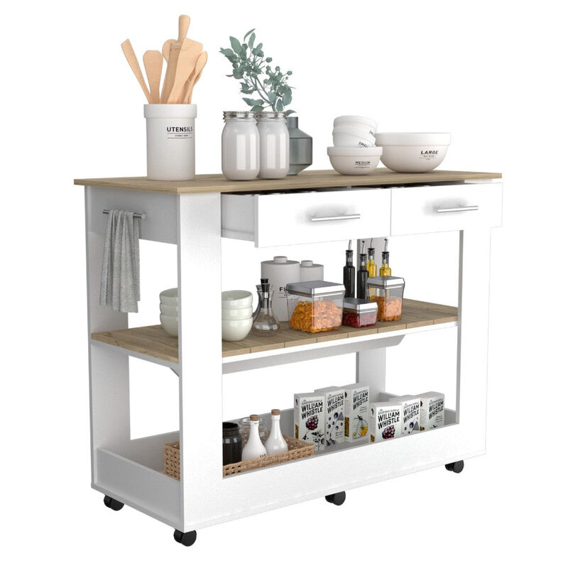 Kitchen Island 46 Inches Dozza, Kitchen, White / Light Oak