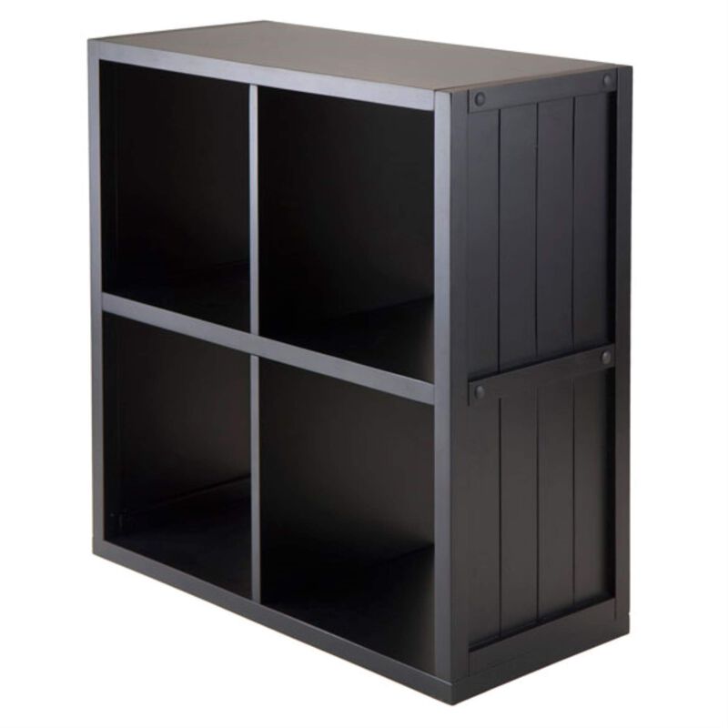 Timothy Collection 4x2 Shelving Unit with 8 Foldable Fabric Baskets - Chocolate Color, Sleek Black Finish, Composite Wood, 25.6"W x 11.8"D x 53.1"H