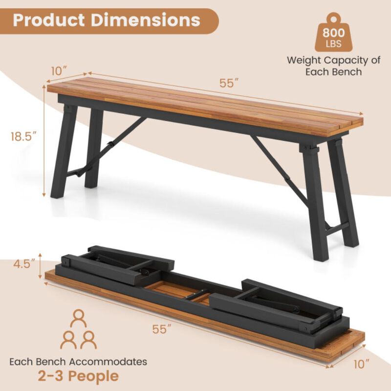 Hivvago Outdoor Dining Table and Bench Set with Acacia Wood Top for Yard Garden Poolside