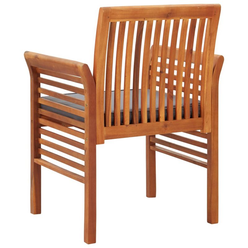 Kim Outdoor Dining Chair, Slatted Solid Acacia Wood, Gray Cushion - Benzara