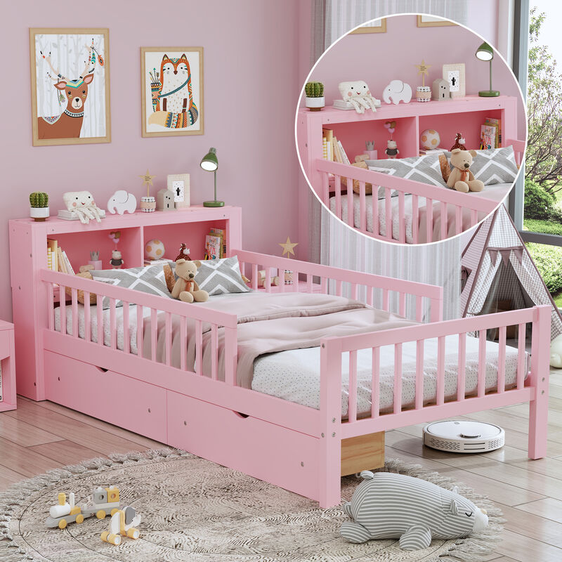 Merax Platform Bed with Headboard Storage Rack