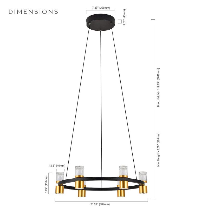 VONN Lighting 6-Light Pendant Lighting Height Adjustable Integrated LED Black Chandelier