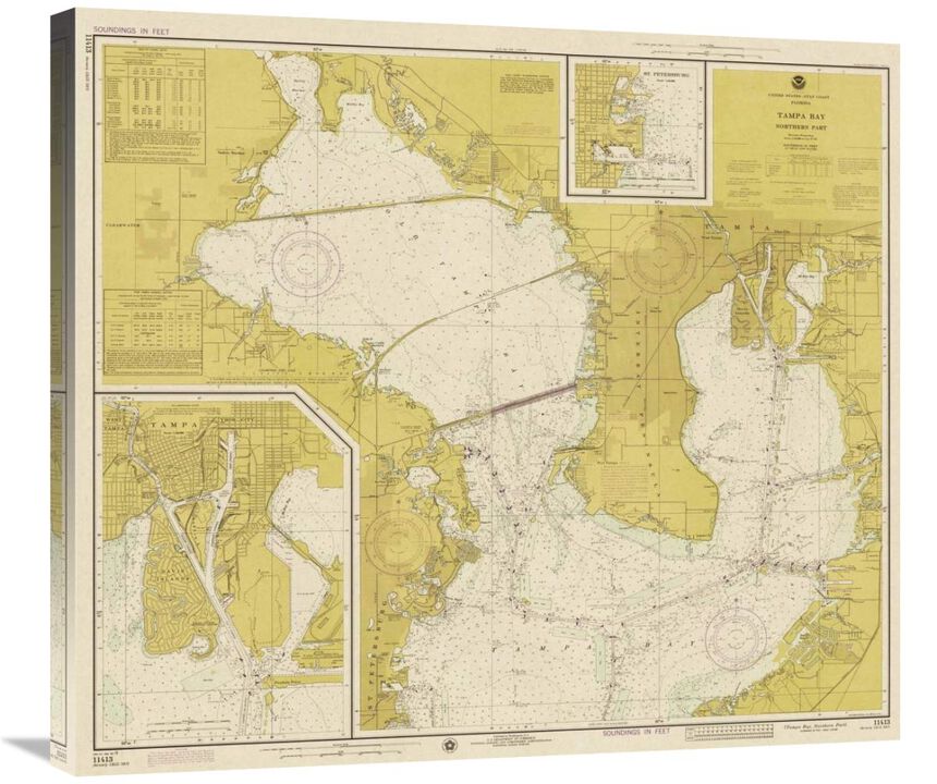 Nautical Chart - Tampa Bay - Northern Part ca. 1975 - Sepia Tinted-Canvas Art-30x26.7