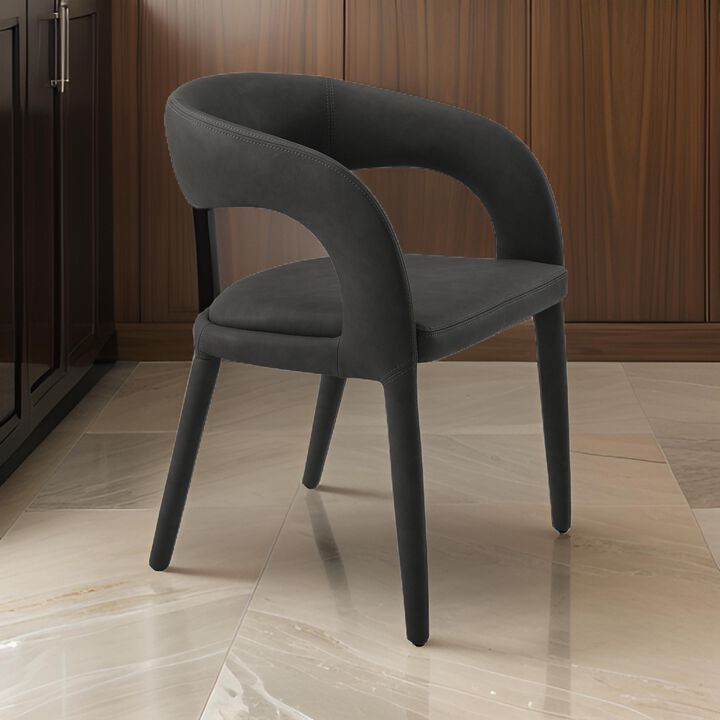 Cid Taya 24 Inch Dining Chair, Open Back, Cushioned Black Faux Leather - Benzara