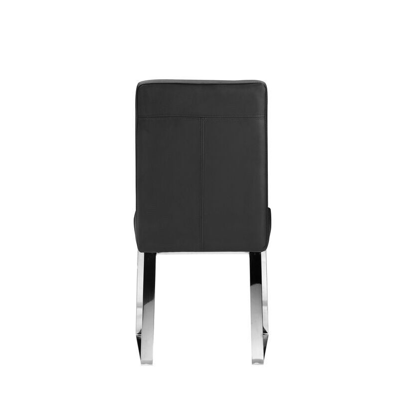 Ien 25 Inch Dining Chair Set of 2, Armless, Black Faux Leather, Chrome - Benzara