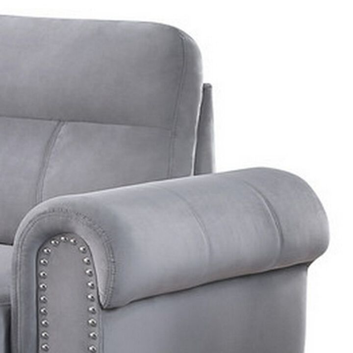 Irma 97 Inch 2 Piece Sectional Sofa, Pull Out Bed, Rolled Arm, Gray Velvet-Benzara