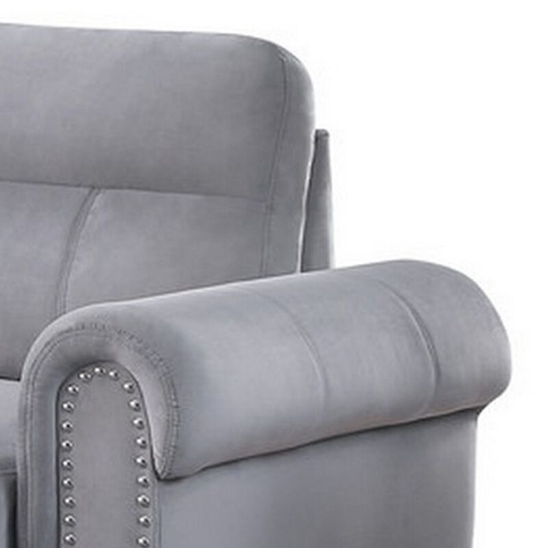 Irma 97 Inch 2 Piece Sectional Sofa, Pull Out Bed, Rolled Arm, Gray Velvet-Benzara