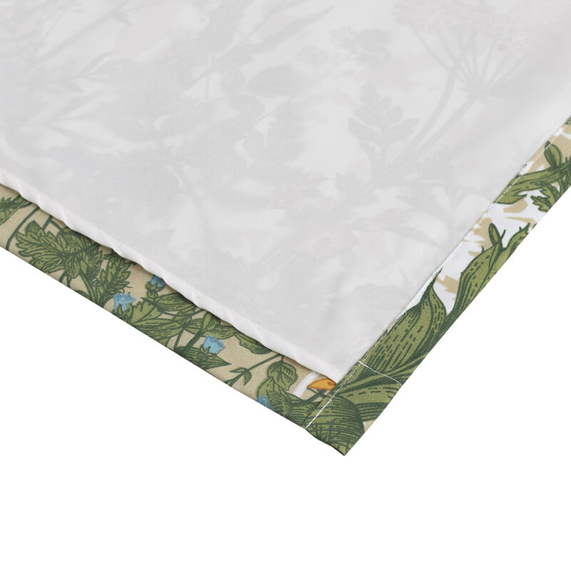 84 Inch Window Curtains, Beige Microfiber Fabric, Wildflower Print Design - Benzara