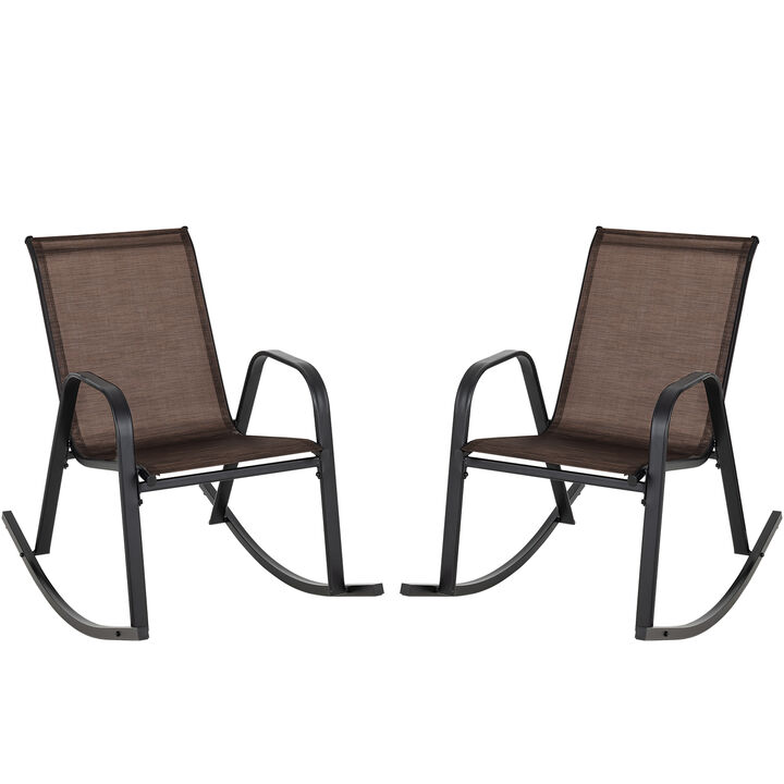 Set of 2 Metal Patio Rocking Chair with Breathable Seat Fabric
