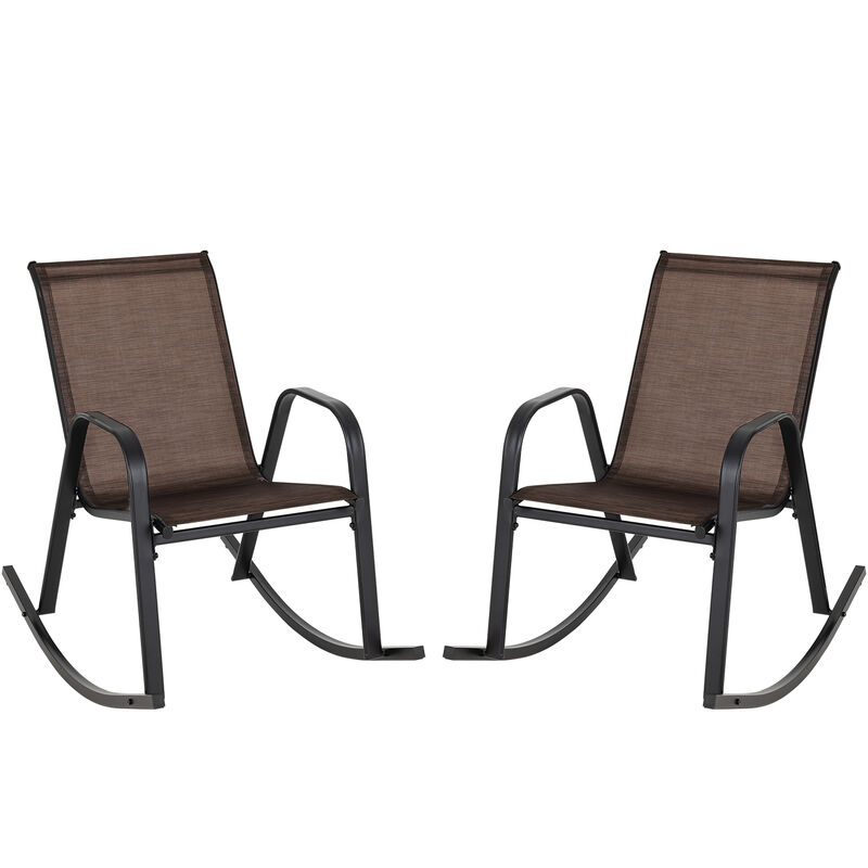Set of 2 Metal Patio Rocking Chair with Breathable Seat Fabric