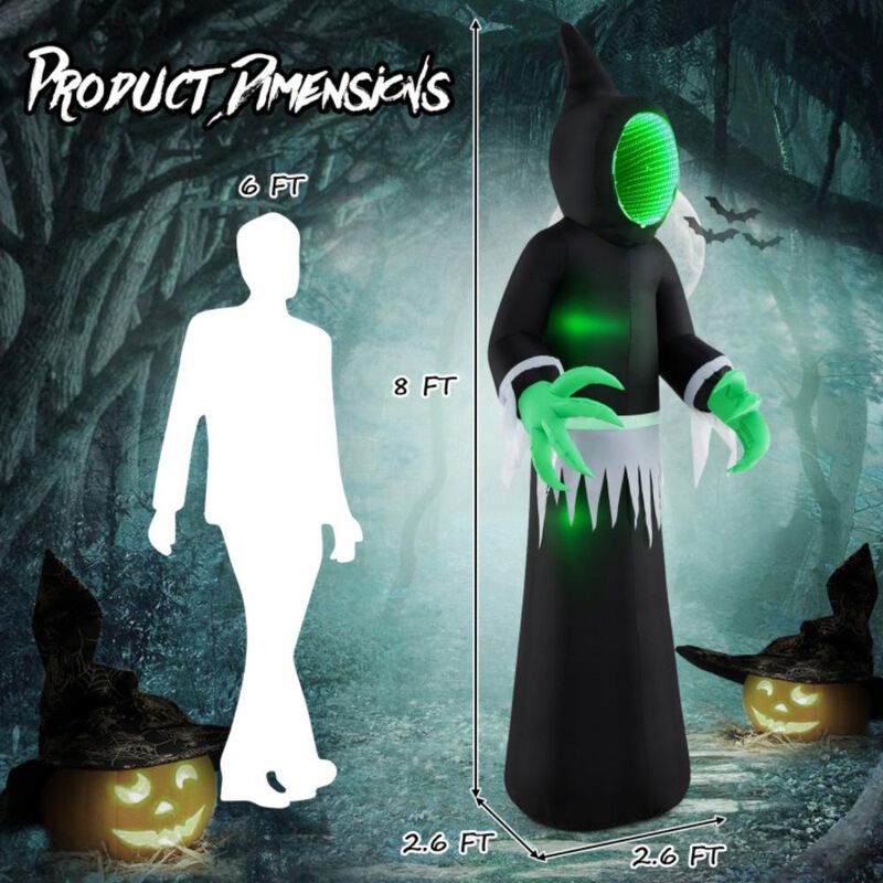 Hivvago 8 Feet Giant Halloween Inflatable Ghost with Built-in LED Lights and Mirror Face