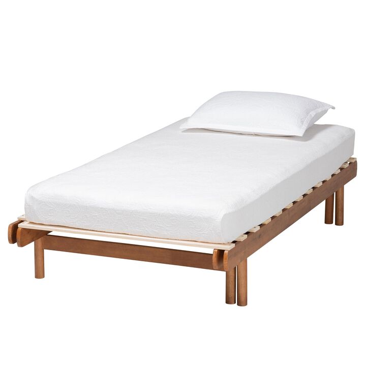Baxton Studio Bolivia Mid Century Modern Walnut Brown Wood Expandable Twin To King Bed Frame