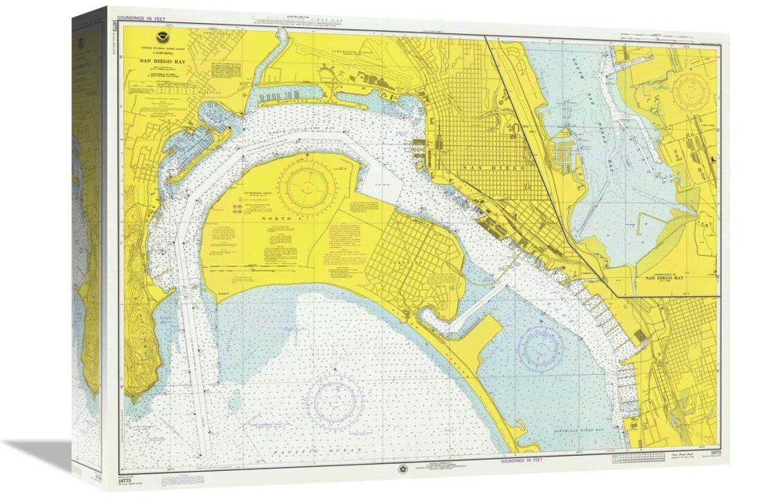 Nautical Chart - San Diego Bay ca. 1974-Canvas Art-16x12