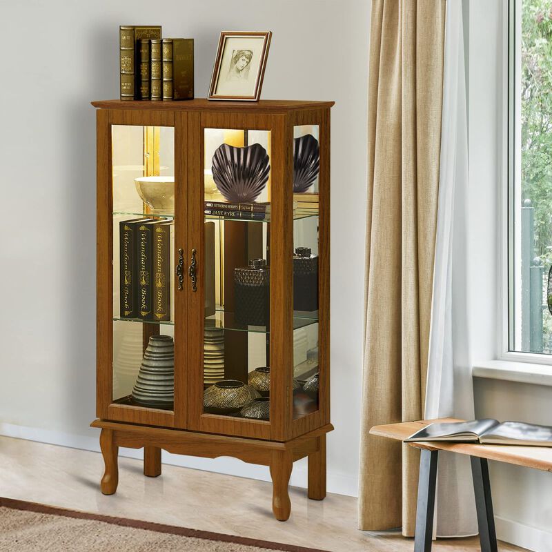 Curio Cabinet Lighted Curio Diapaly Cabinet With Adjustable Shelves And Mirrored Back Panel