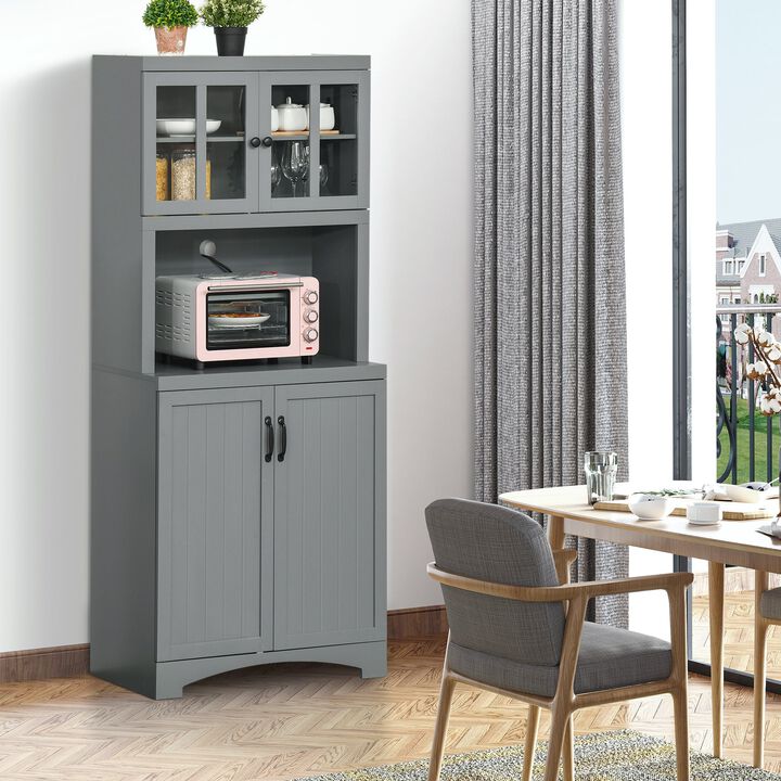 Gray Kitchen Organizer: Tall Freestanding Pantry with Glass Door