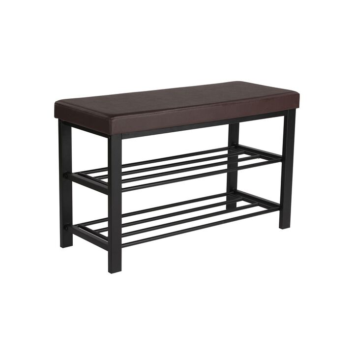 3-Tier Shoe Bench with Foam Padded Seat - Faux Leather Storage Organizer with Metal Frame for Entryway