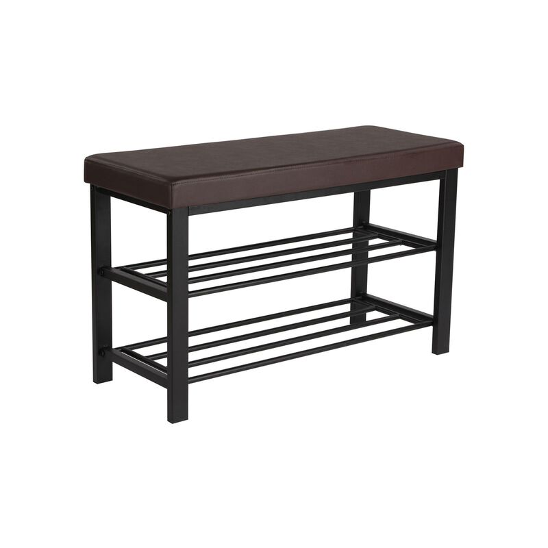 3-Tier Shoe Bench with Foam Padded Seat - Faux Leather Storage Organizer with Metal Frame for Entryway