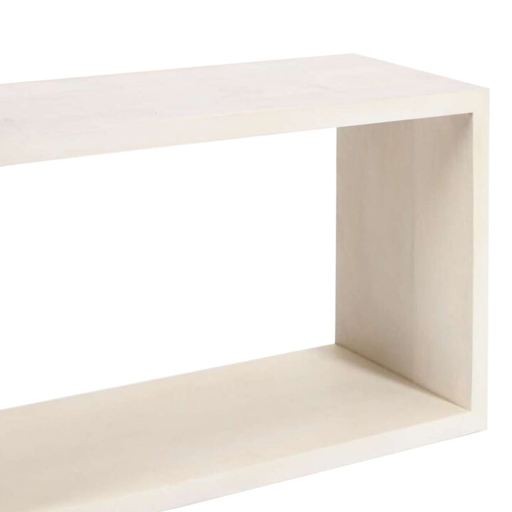 Keli 52 Inch Sofa Console Table, Mango Wood Handcrafted Open Frame, Rustic Washed White