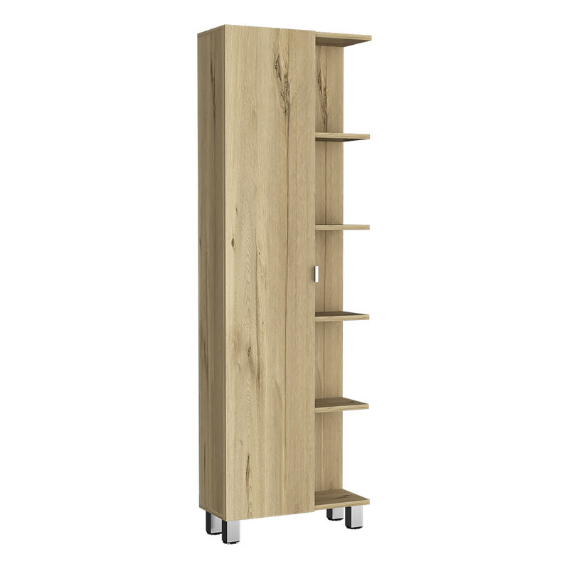 DEPOT E-SHOP Venus Linen Single Door Cabinet, Five External Shelves, Four Interior Shelves, Black