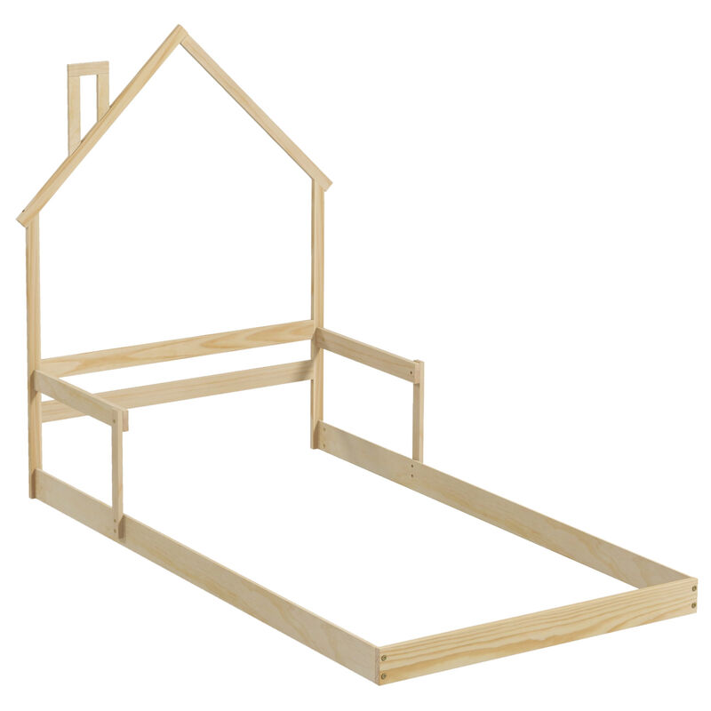 Floor Bed with Chimney and Headboard and Handrail