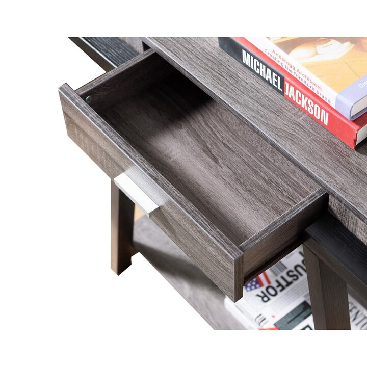 Wooden Console Table with Angled Leg Support and Drawer,Black and Gray-Benzara